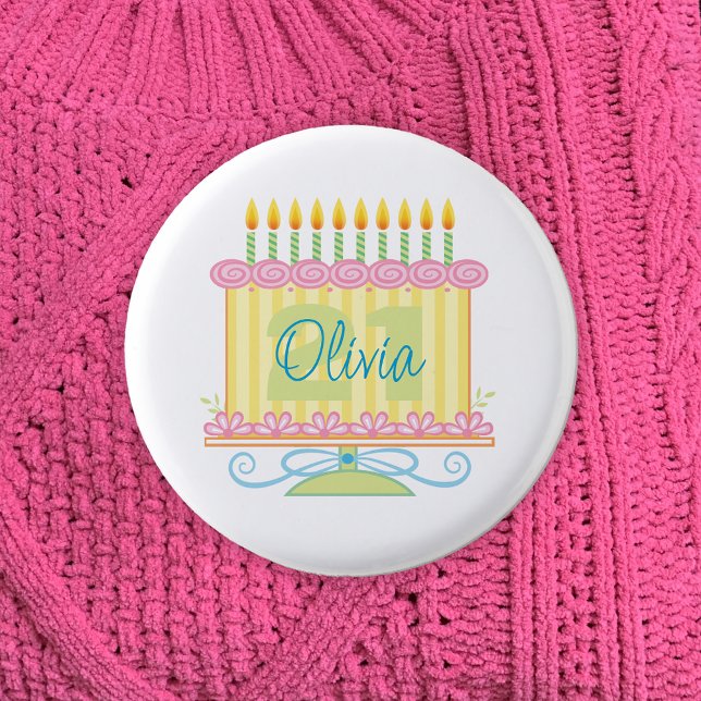 21st Birthday Cake Custom Name 1 Inch Round Button (Creator Uploaded)