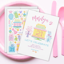 21st Birthday Cake Pretty Floral Invitation