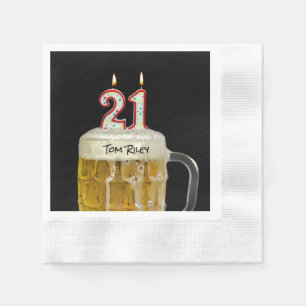 21st birthday candle in beer napkin