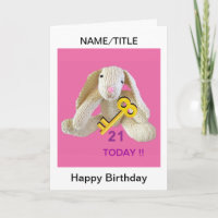 21st Birthday Card rabbit personalize name title