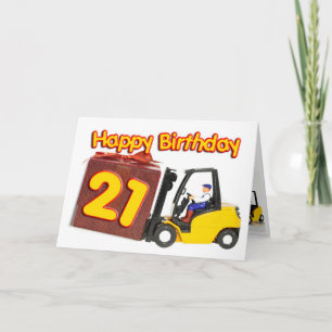 21st birthday card with a fork lift truck