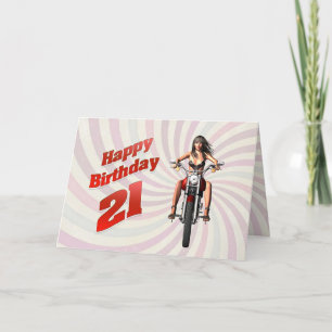 21st Birthday card with a motorbike girl