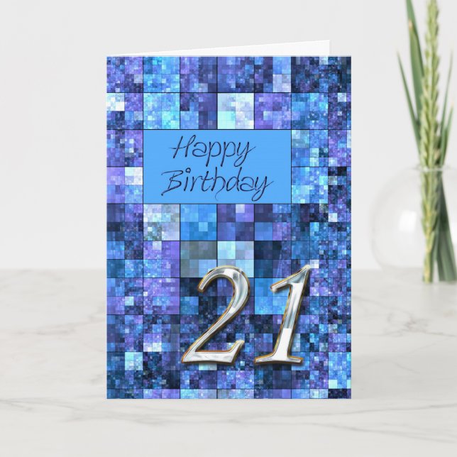 21st Birthday card with abstract squares. (Front)