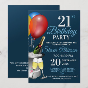 21st Birthday Celebration Sparkling Wine Party Invitation