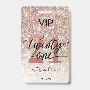 21st Birthday Champagne Glitter VIP Badge