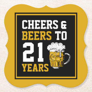 21st Birthday Cheers & Beers to 21 Years Paper Coaster