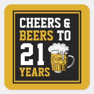 21st Birthday Cheers & Beers to 21 Years Square Sticker