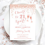 21st Birthday Cheers To 21 Years Rose Gold White Invitation<br><div class="desc">21st Birthday Invitation. Cheers To 21 Years! Elegant design in white and rose gold. Features champagne glasses,  script font and confetti. Perfect for a stylish birthday party. Personalize with your own details. Can be customized to show any age.</div>