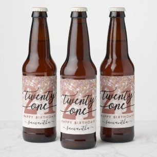 21st Birthday Chic Glitter Ombre Beer Bottle Label