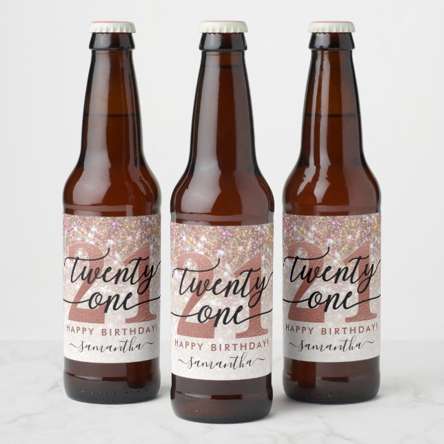21st Birthday Chic Glitter Ombre Beer Bottle Label (Bottles)