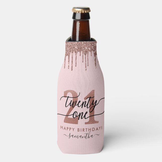 21st Birthday Chic Glitter Ombre Bottle Cooler (Bottle Front)