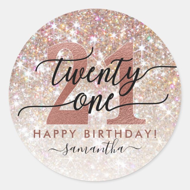21st Birthday Chic Glitter Ombre Classic Round Sticker (Front)