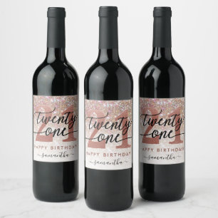 21st Birthday Chic Glitter Ombre Wine Label