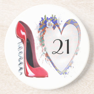 21st Birthday Coaster with Corkscrew Red Stiletto