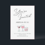 21st Birthday Cocktail Girls Night Party Pink Invitation<br><div class="desc">This birthday invitation features playful cocktail illustrations with modern script lettering and a clean layout. It’s perfect for hosting a 21st birthday girls night, bar celebration, or drinks with friends. The design feels fun and elevated while keeping everything easy to read for guests. Personalize the name, date, time, and location...</div>