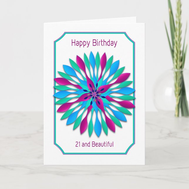 21st Birthday, Colorful Blue, Purple,Teal Motif Card (Front)