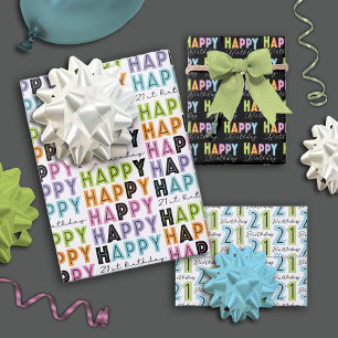 21st Birthday Colourful block and Script Type Wrapping Paper Sheet
