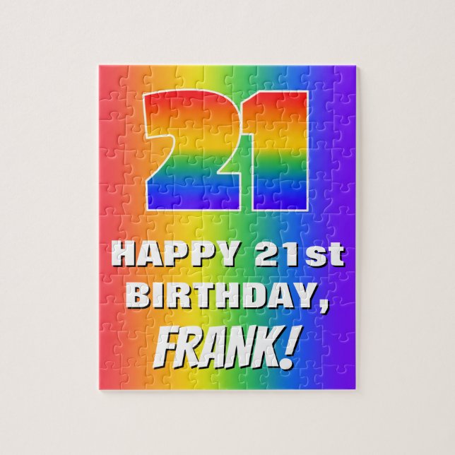 21st Birthday: Colourful, Fun Rainbow Pattern # 21 Jigsaw Puzzle (Vertical)
