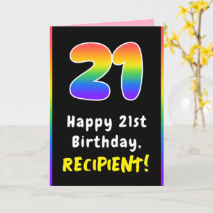 21st Birthday: Colourful Rainbow # 21, Custom Name Card
