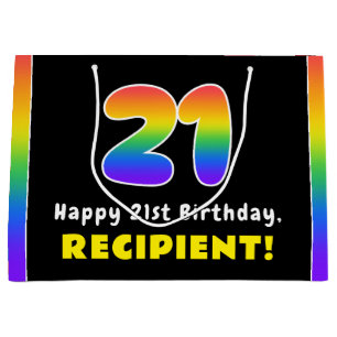21st Birthday: Colourful Rainbow # 21, Custom Name Large Gift Bag