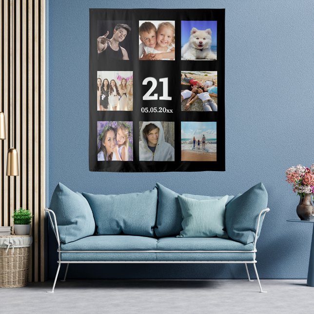 21st birthday custom photo collage black guy tapestry (Creator Uploaded)