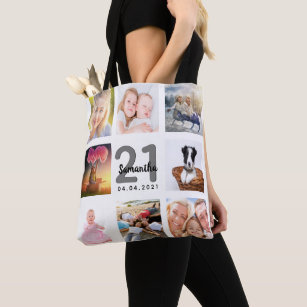 21st birthday custom photo collage woman white tote bag