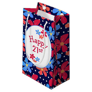 21st Birthday Daisies On Polka Dots Small Gift Bag