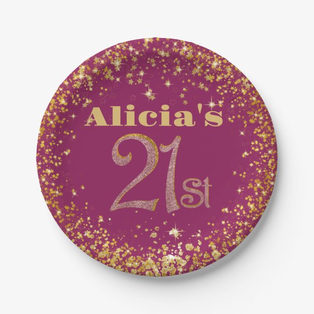 21st birthday Decorations Party Modern Rose Gold Paper Plate (Front)