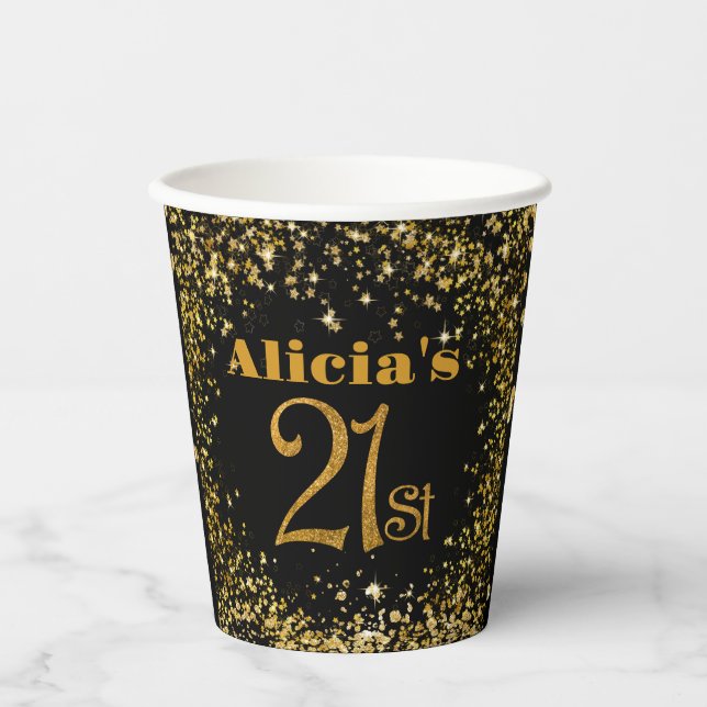 21st birthday Decorations Party Modern sparkle Paper Cups (Front)