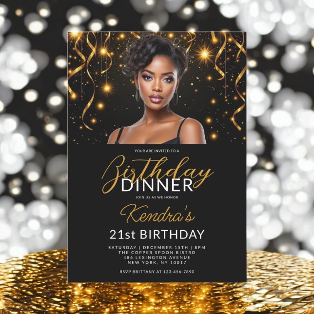 21st Birthday Dinner Gold Black Photo Instagram  Invitation (Creator Uploaded)