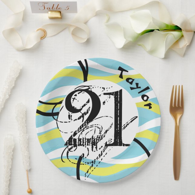 21st Birthday Dynamic Abstract Custom Paper Plate (Wedding)