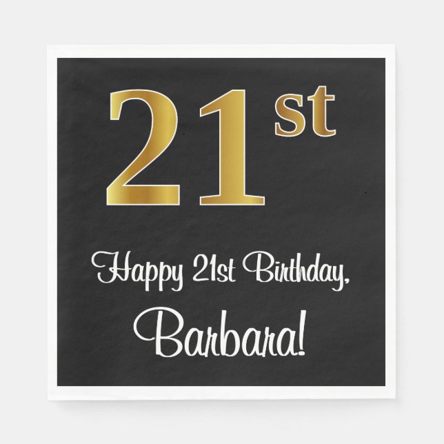 21st Birthday ~ Elegant Luxurious Faux Gold Look # Napkin (Front)