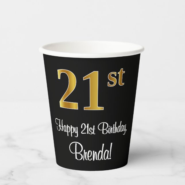 21st Birthday - Elegant Luxurious Faux Gold Look # Paper Cups (Front)
