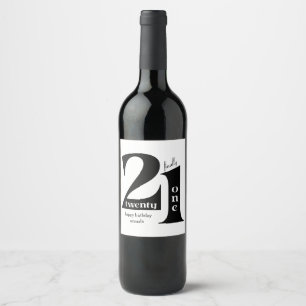 21st Birthday Elegant Typography Black White Party Wine Label