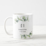 21st Birthday Eucalyptus Greenery Monogram Coffee Mug<br><div class="desc">TIP: Matching items available in this collection. Our botanical eucalyptus birthday collection features watercolor foliage and modern typography in dark grey text. Use the "Customize it" button to further re-arrange and format the style and placement of text. Could easily be repurpose for other special events like anniversaries, baby shower, birthday...</div>