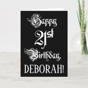 21st Birthday: Fancy, Elegant Script + Custom Name Card
