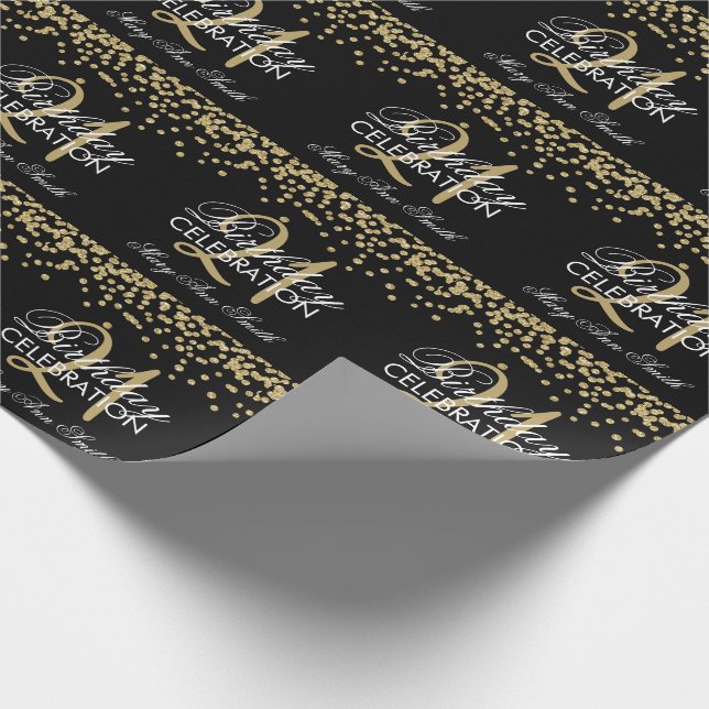 21st Birthday Faux Glitter Confetti Gold Black Wrapping Paper (Corner)