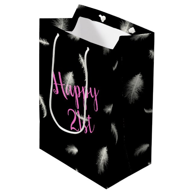 21st Birthday Feathers Medium Gift Bag (Front Angled)