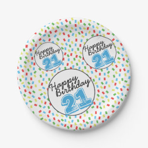 21st Birthday Festive Colourful Paper Plate