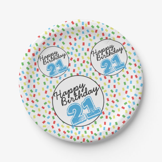 21st Birthday Festive Colourful Paper Plate (Front)