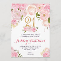 21st birthday Floral Invitation,