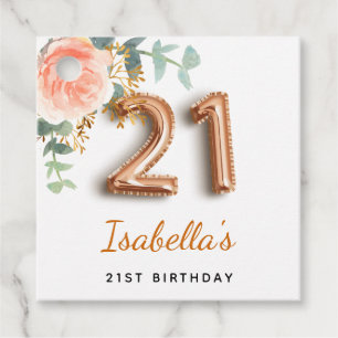 21st birthday floral rose gold eucalyptus monogram favour tags