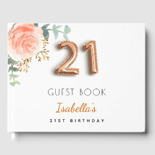 21st birthday floral rose gold eucalyptus monogram guest book