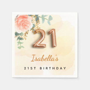 21st birthday floral rose gold eucalyptus monogram napkin