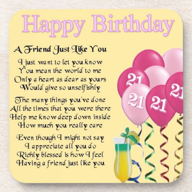 21st birthday - friend poem coaster (Front)