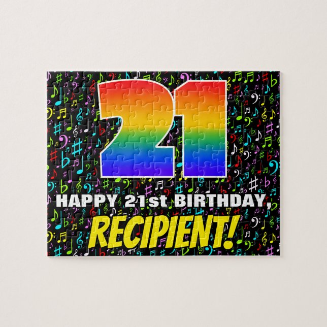 21st Birthday — Fun, Colourful Music Symbols & “21 Jigsaw Puzzle (Horizontal)