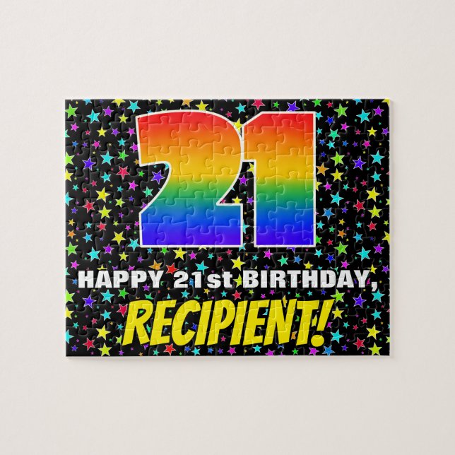 21st Birthday — Fun, Colourful Star Field Pattern Jigsaw Puzzle (Horizontal)