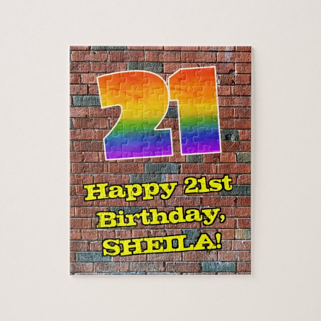 21st Birthday: Fun Graffiti-Inspired Rainbow 21 Jigsaw Puzzle (Vertical)