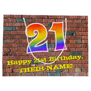 21st Birthday: Fun, Graffiti-Inspired Rainbow # 21 Large Gift Bag