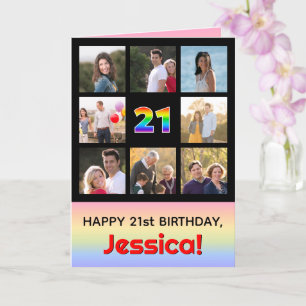 21st Birthday: Fun Rainbow #, Custom Photos + Name Card